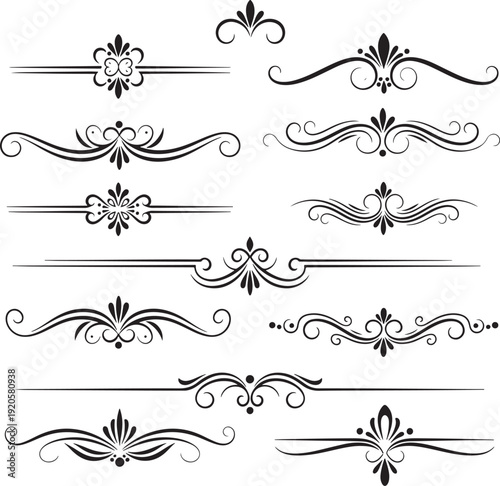 Elegant Black and White Floral Swirls Vector Ornament Set for Design Projects