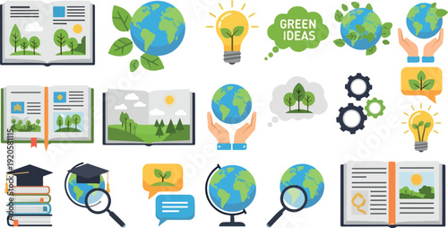 Educational research and global learning vector illustration with graduation cap, books, and magnifying glass