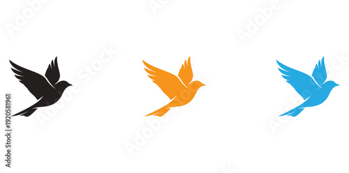 Three stylized birds captured in mid-flight against a plain background isolated on transparent background, Vector