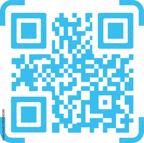 A blue qr code on a white background with distinctive square patterns
