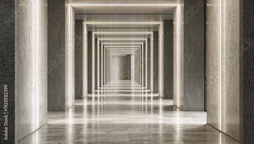 Long Corridor With Walls and Lights in a Modern Building in an Urban Area Dur...