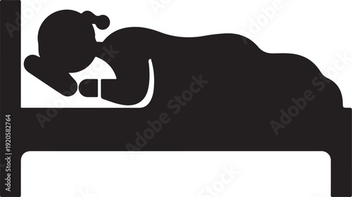 Silhouette of a person sleeping on a bed with a pillow and blanket