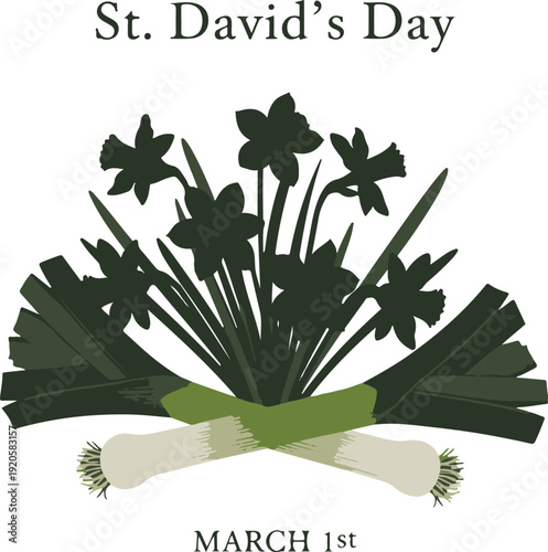 St david's day celebration with traditional welsh leek and daffodils
