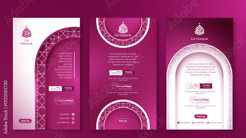 Social media post template in portrait feminine background with mosque arch design
