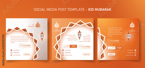 Set of social media post template with geometric ornamental design for eid mubarak