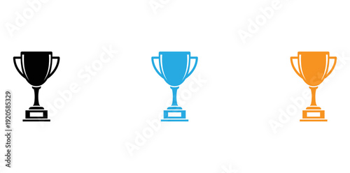 Three trophies with different colored bases symbolizing various achievements. isolated on transparent background, Vector