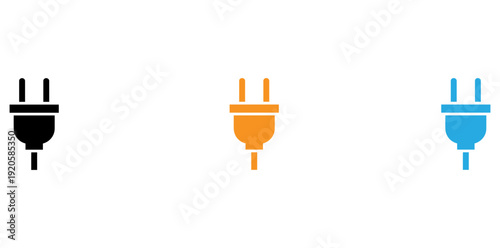 Three distinct plug icons in varying colors and styles isolated on transparent background, Vector