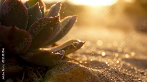 Golden Hour Refraction Focus on the magical optical effects of light at dawn or dusk, creating shimmering heat haze and subtle atmospheric distortions above the desert surface.