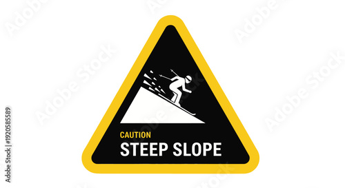Caution steep slope warning sign with skier icon.