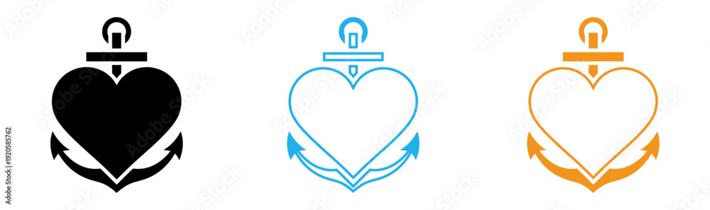 Obraz premium Heart anchor symbols in black blue and orange