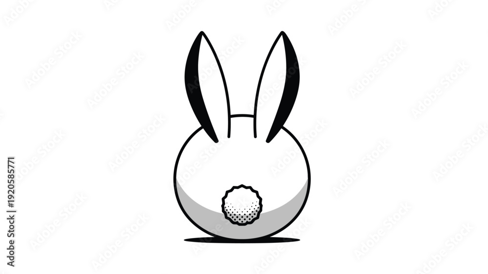 Obraz premium Minimalist black and white drawing of a bunny rabbit seen from behind featuring long ears and a fluffy round tail for easter themes.