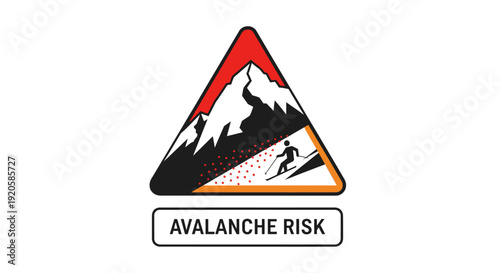 Avalanche risk warning sign for snowy mountains.