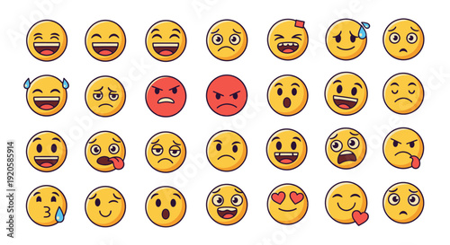 Collection of diverse cartoon emoticons and smiley faces.