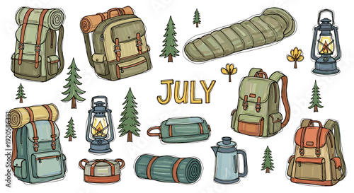 Collection of camping gear and accessories for outdoor adventure