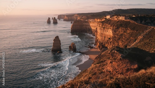Coastal View at Sunset With Cliffs, Ocean, and Rock Formations in Australia