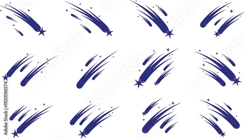 Dark blue curved shooting star vector icon collection