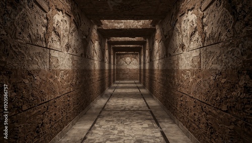 Ancient Stone Corridor Leads to the Unknown in a Historic Site With Carvings ...
