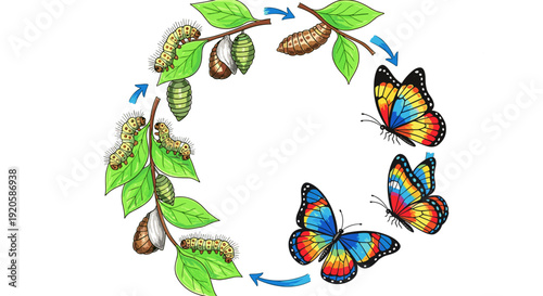 Lifecycle of a butterfly from caterpillar to colorful adult insect