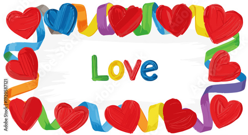 Colorful heart border with the word love in the center