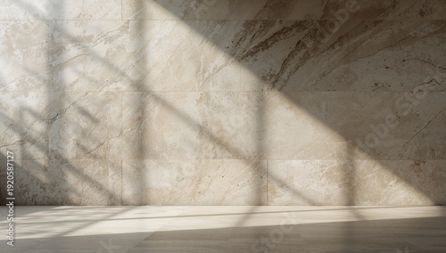 Sunlight Creates Patterns on a Stone Wall Inside a Building During Midday