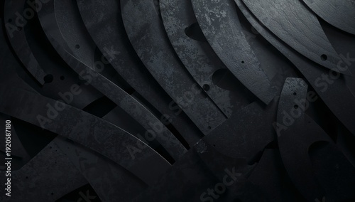 Shapes of Dark Materials Arranged in Layers on a Flat Surface in a Workshop S...