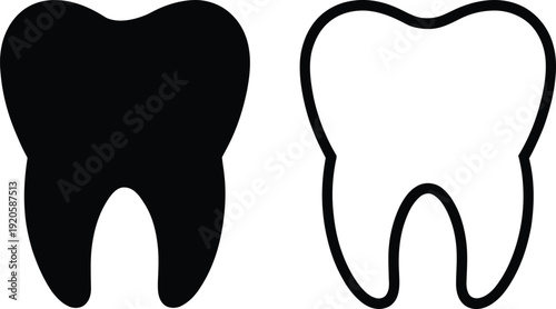 A black filled tooth and a black outlined tooth
