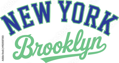 New York Brooklyn Athletic T-Shirt Design with Arched Collegiate Typography and Mint Green Script Lettering for Retro Urban Streetwear Fashion