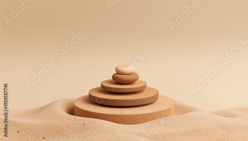 Stack of Wooden Discs on Sandy Surface With a Plain Background