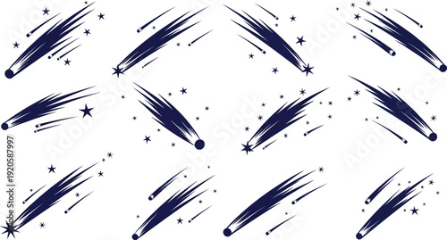 Meteor shower shooting star dynamic vector icon collection