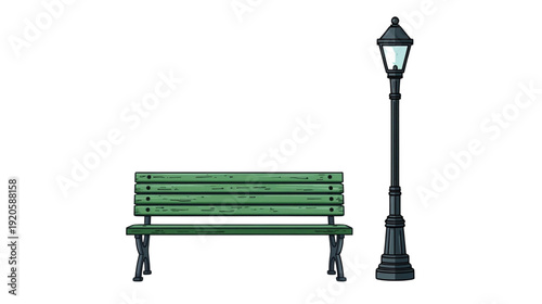 green wooden bench and garden lights
