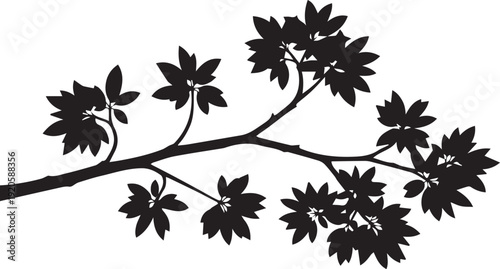 Detailed tree branch with abundant leaves in a vibrant vector silhouette illustration