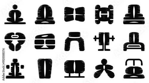 Gym equipment icons set for fitness and wellness designs
