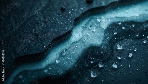Water Droplets on a Dark Surface Reflecting Light in a Wavy Pattern