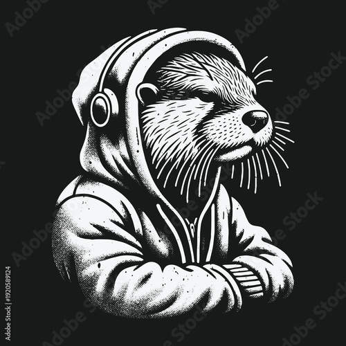 Otter in Hoodie with Headphones: A Cool and Focused Character.