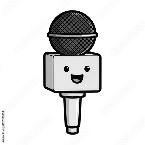 Cartoon microphone with smiling face gray black isolated on a transparent background