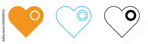 Three heart shaped icons with circular elements
