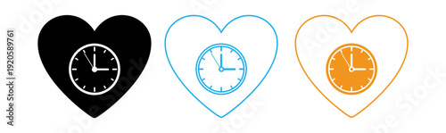 Heart shaped clocks in black blue and orange