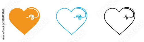 Heartbeat love icons in orange blue and black