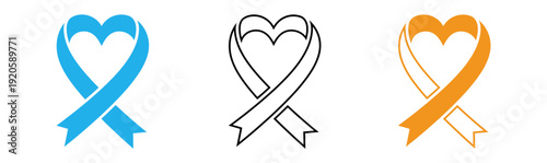Heart ribbon symbols in blue black and orange