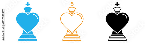 Three colored queen chess pieces