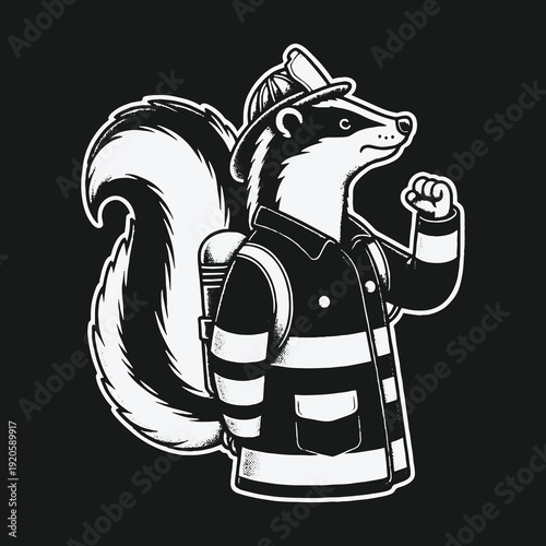 Skunk Firefighter Ready for Action: A Cartoon Illustration.