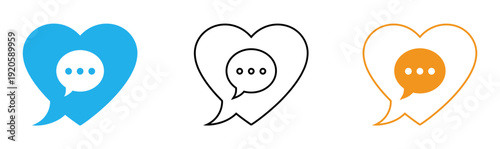 Heart shaped speech bubbles in blue black and orange