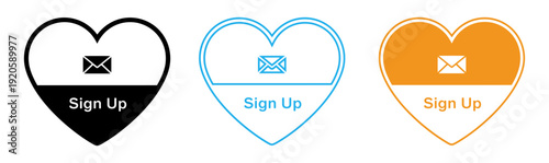 Heart shaped sign up icons with envelope