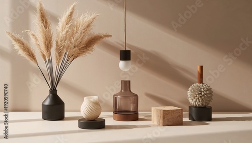 Display of Decorative Items on a Table in a Modern Interior Setting With Soft...