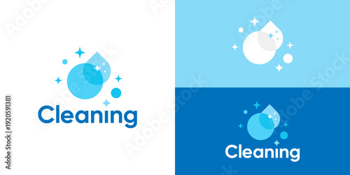 Creative simple cleaning logo template. Abstract sparkle with water drop for cleaning service logo design vector illustration.