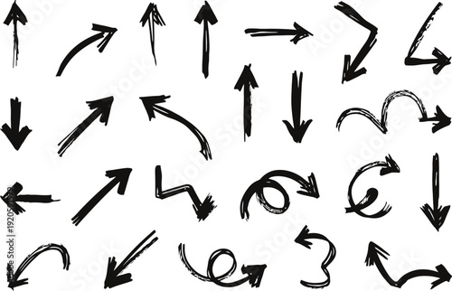 Set of 25 hand-drawn black arrows vector icons