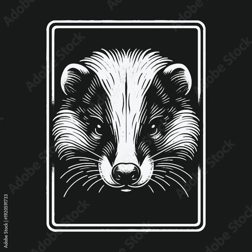 Detailed Badger Portrait in Black and White Frame Design.