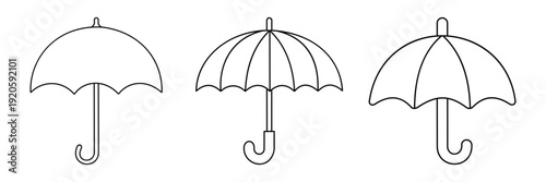 Set of black umbrella silhouettes vector isolated on white background. Various open rain umbrellas icons for protection, weather, and safety concept.