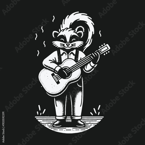 Skunk Serenade: A Whimsical Illustration of a Musical Skunk.