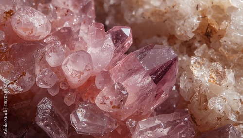 Crystals Form in Pink Hues With Clear Quartz in a Natural Setting During Dayl...
